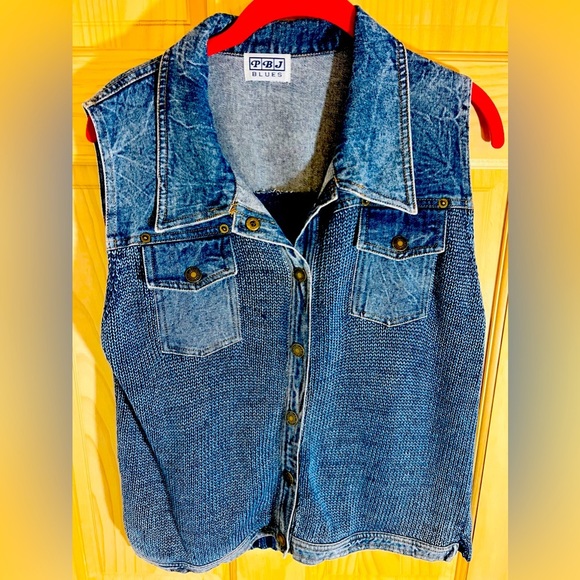 PBJ Blues Jackets & Blazers - PBJ Blues Acid Wash Denim Collared Vest Sweater Knit Fits Like Women's Medium